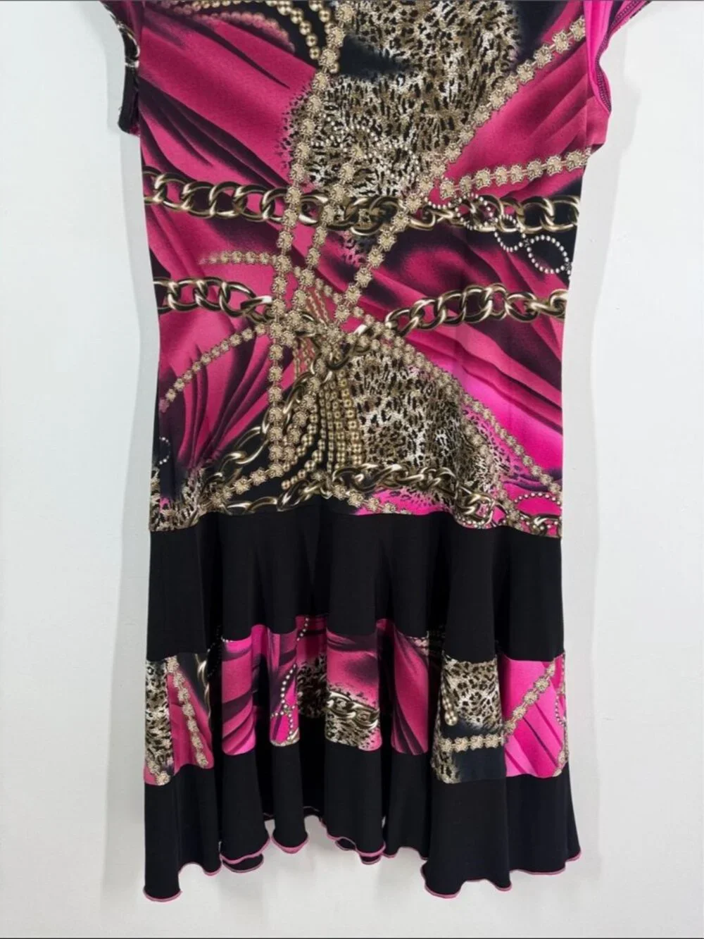 Joseph Ribkoff Pink Black Animal Printed Dress Size 14 Ruffle Hem Stretchy - Picture 10 of 12